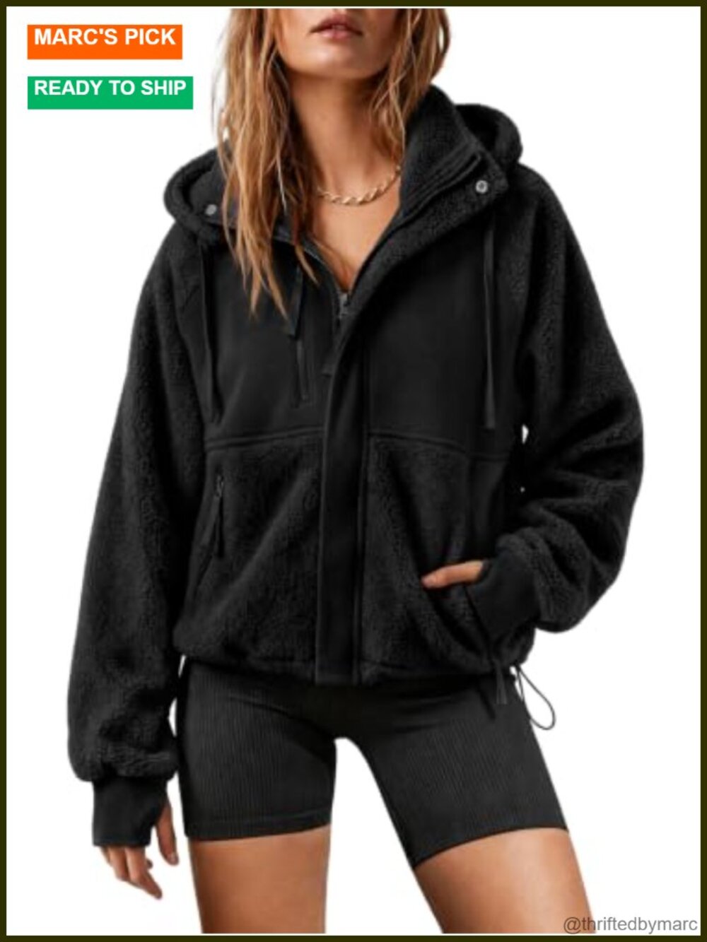 Sherpa Fleece Zip Up Hooded Jacket Oversized